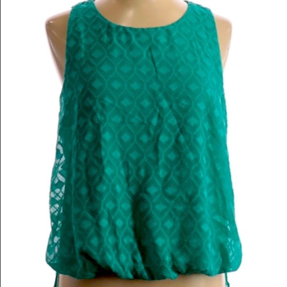 Iz Byer Green Textured Popover Top